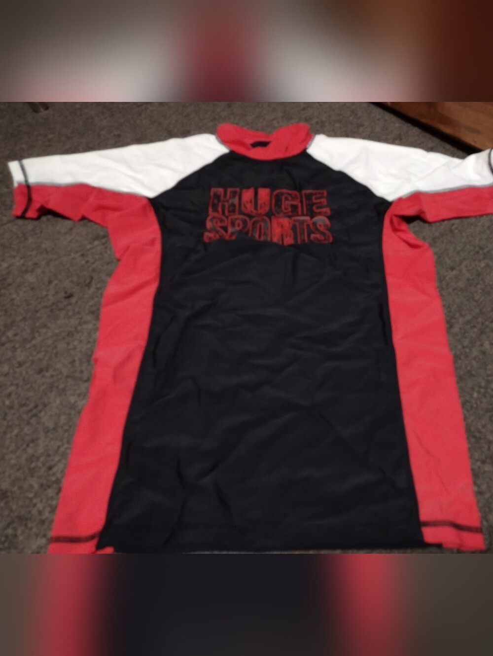 Black and Red 'Huge Sports' Athletic Tee Size S/M